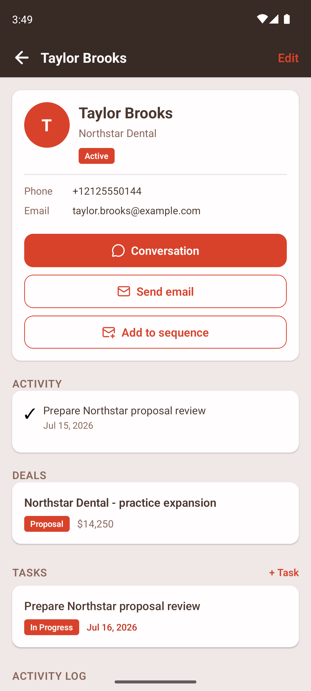 Customer profile and activity