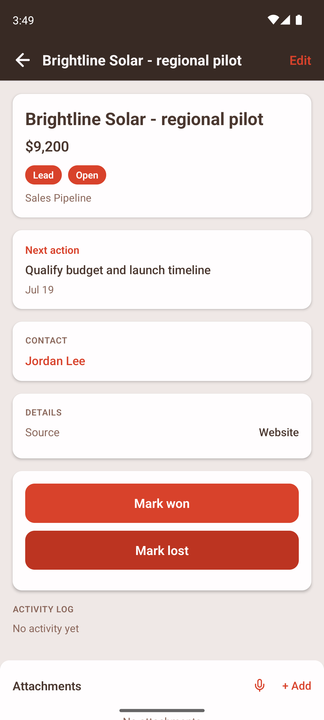 Deal detail and next action