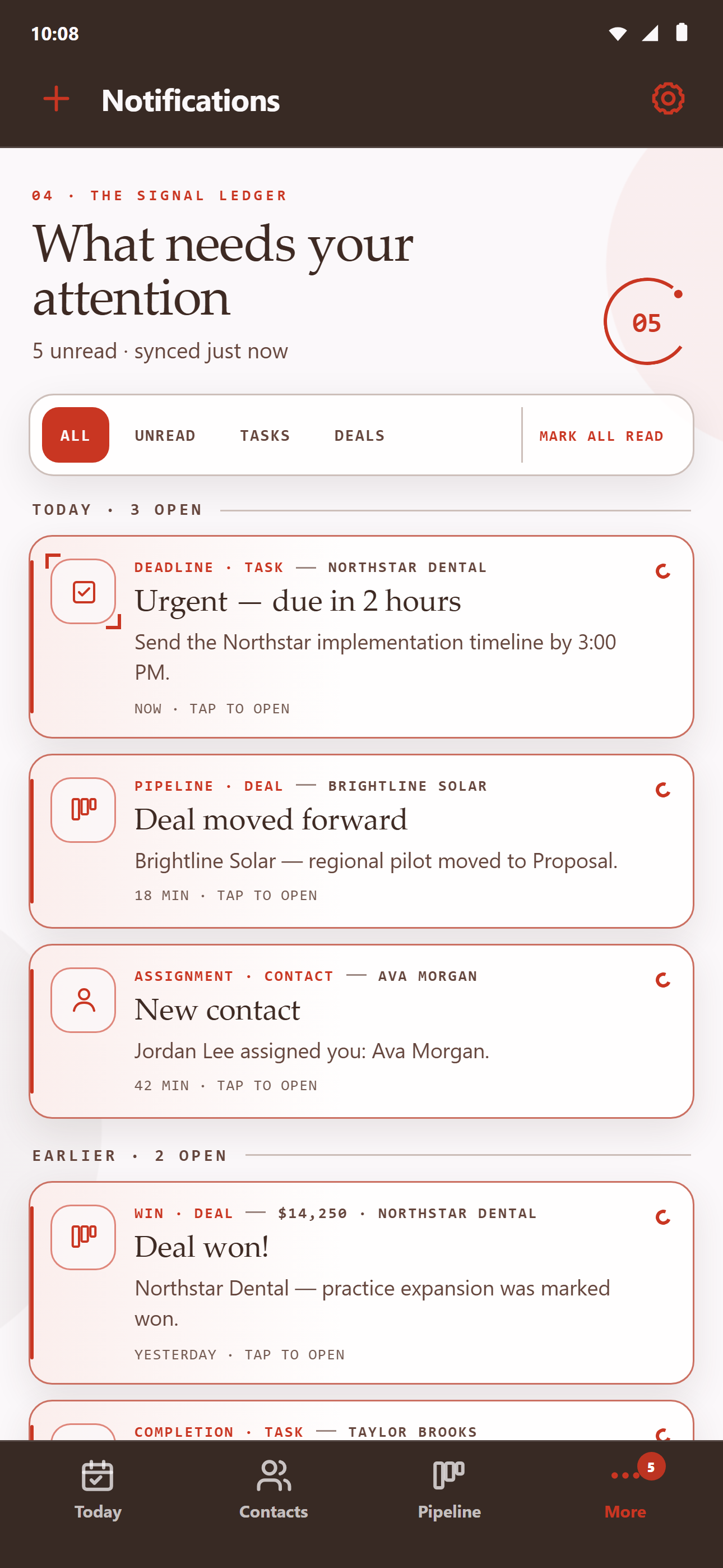 Notification signal ledger
